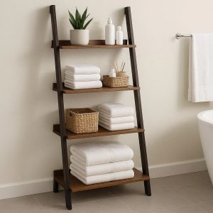 Large Capacity Freestanding Bathroom Ladder Shelf